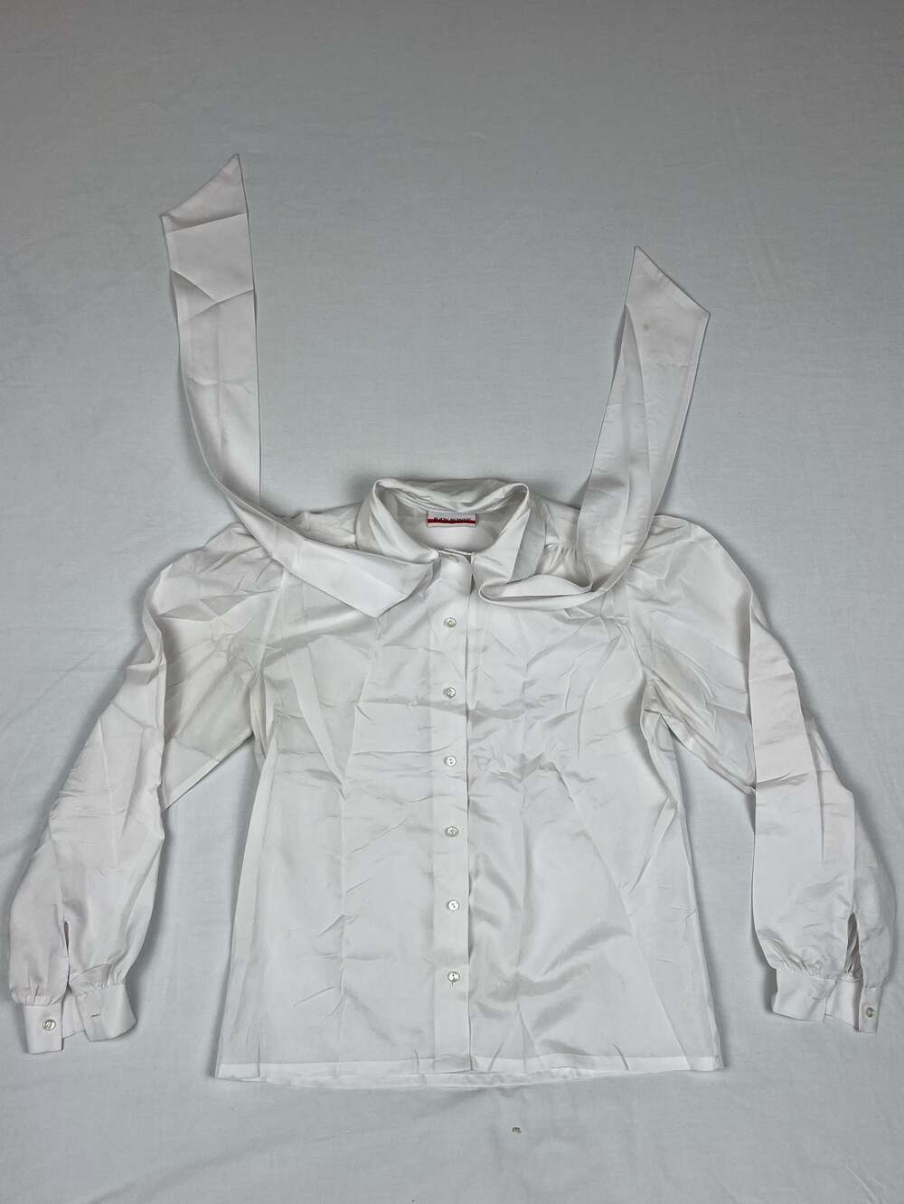 Judy Bond Vintage White Long Sleeve Tie Neck Button Down Blouse Shirt